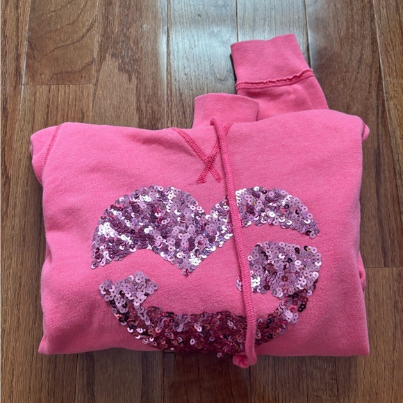 Y2k Hollister pink sequined heart pull over hoodie bella swan - Picture 2 of 5